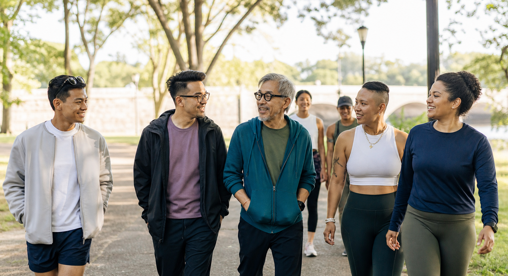 Community members walking together outdoors